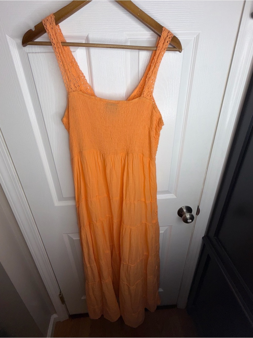 Rima Beachworld Womens S/M Maxi Dress Tiered Eyelet Crochet Orange Small - Picture 16 of 16